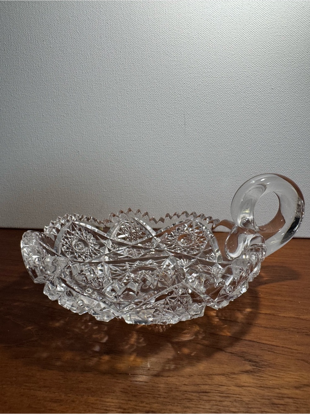 Vintage 1950’s Deep “American Brilliant” Cut Lead Crystal Candy Dish With Handle